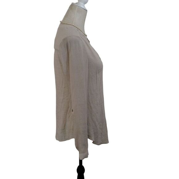 Zach & Rachel Button Front Top Long Roll Tab Sleeve Simi Sheer - Picture 3 of 7